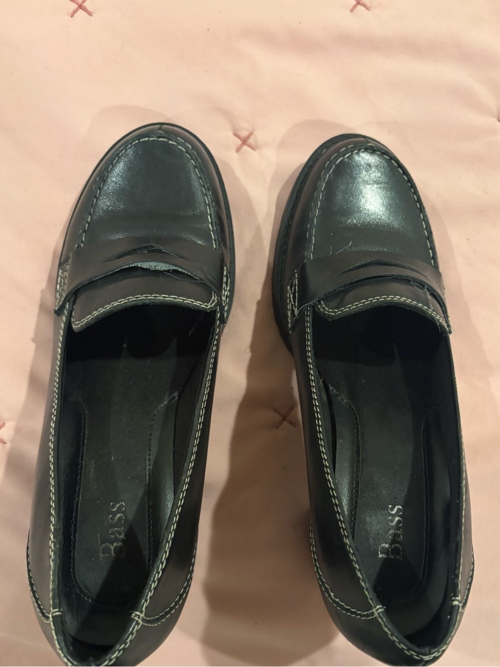 Bass Black Chunky Loafer Heels Size 7M